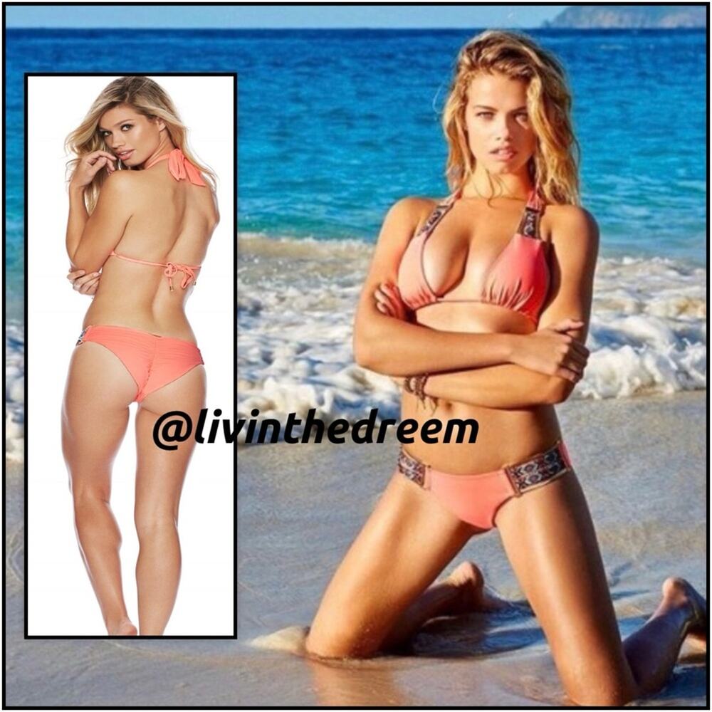 BEACH BUNNY BOHO PARADISE HALTER BIKINI IN CORAL XL SET